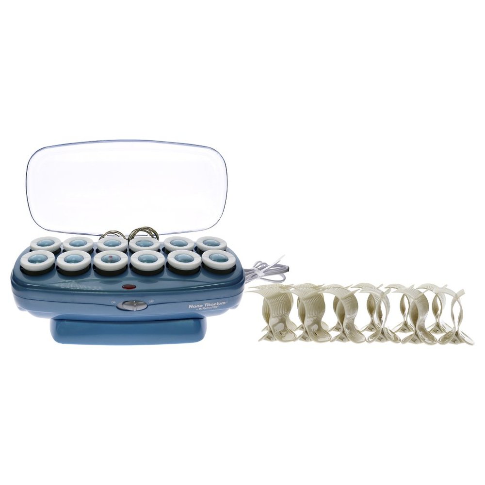 Nano Titanium Professional 1.5" Hot Hair Roller Setter, 12 Piece Set, Blue